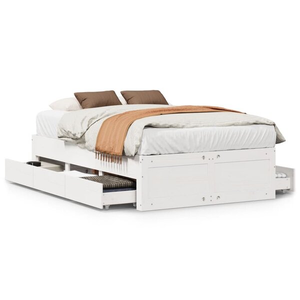 vidaXL Cadre de lit sans matelas avec tiroirs 135x190 cm bois de pin