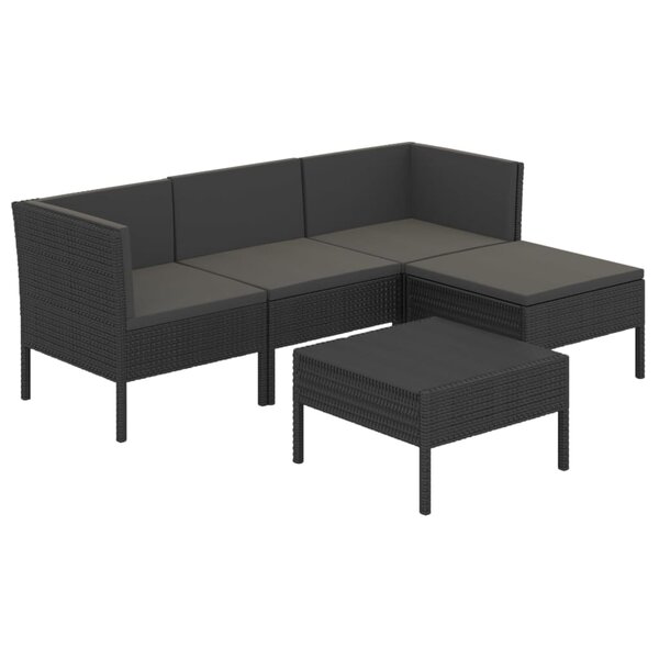 vidaXL Salon de jardin 5 Pièces avec coussins Résine tressée Noir