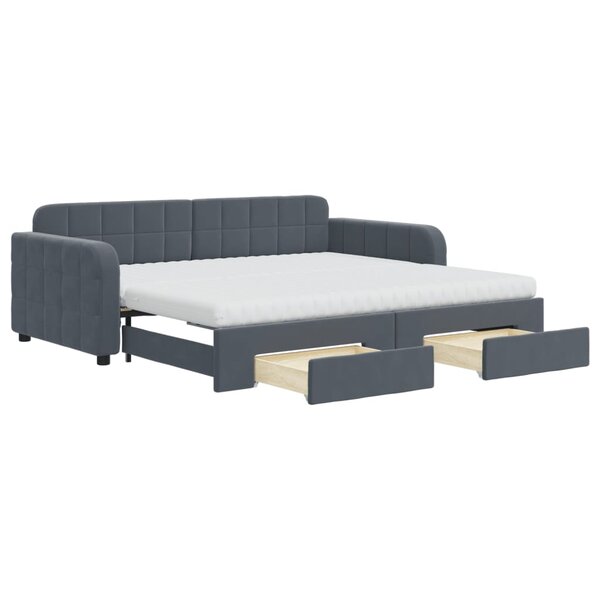 vidaXL Lit de jour avec gigogne et tiroirs gris foncé 90x190cm velours
