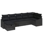 vidaXL Ensemble de canapé de jardin avec coussin 7 Pièces Noir Poly rotin