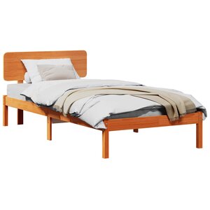 vidaXL Cadre de lit avec tête de lit Brun cire 90 x 200 cm Pin massif