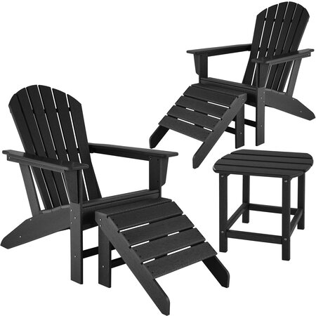 Tectake Lot de 2 chaises de jardin JANIS avec 2 repose-pieds JOPLIN et table KAMALA - noir