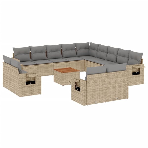 vidaXL Salon de jardin avec coussins 14 Pièces beige résine tressée