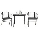 vidaXL Ensemble à manger de jardin et coussins 3 Pièces noir rotin verre