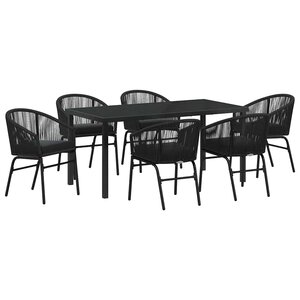 vidaXL Ensemble de salle à manger pour jardin 7 Pièces Noir