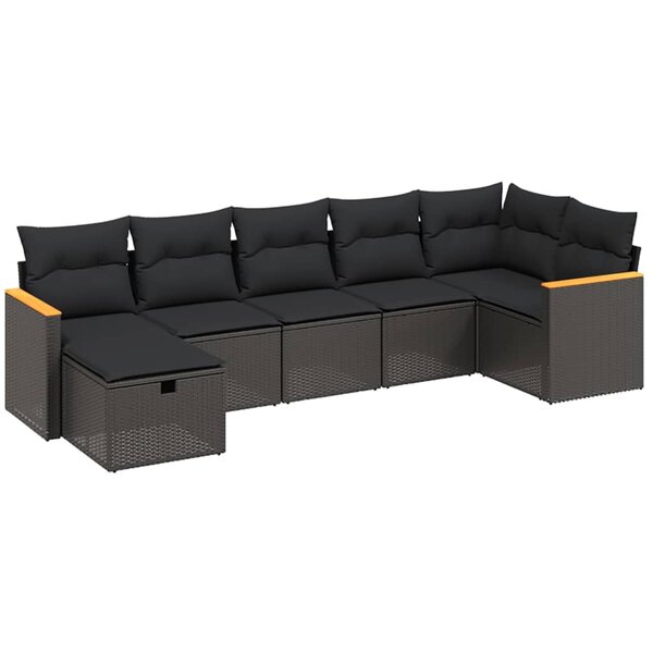 vidaXL Salon de jardin 7 Pièces avec coussins noir résine tressée