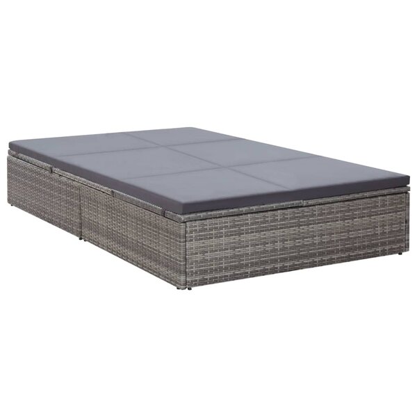 vidaXL Chaise longue double avec coussin Résine tressée Gris