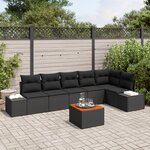 vidaXL Ensemble de canapés de jardin 7 pièces avec coussins noir poly rattan acacia