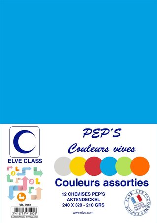 Pqt de 12 Chemises 210 g 240 x 320 mm PEP'S Coloris Vifs Assorties ELVE