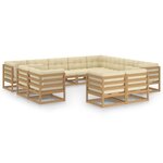 vidaXL Salon de jardin 12 Pièces avec coussins marron miel bois de pin