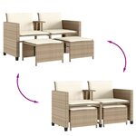 vidaXL Canapé de jardin 2 places avec table et tabourets beige rotin