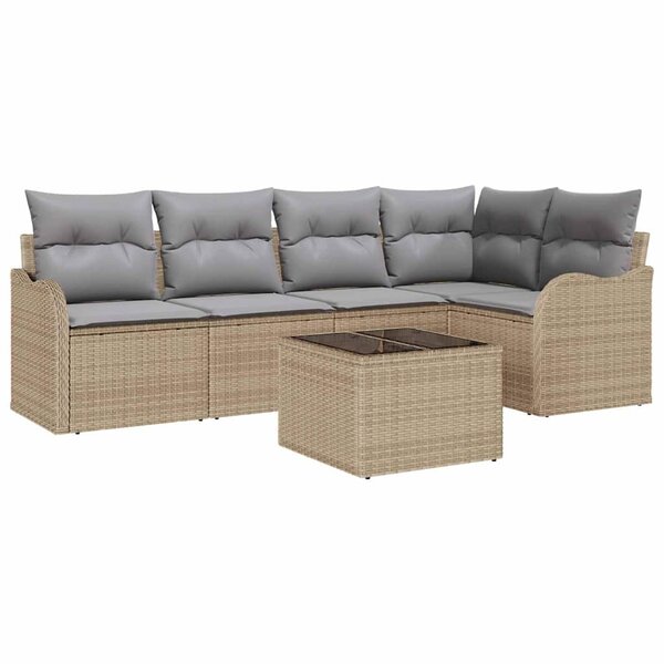 vidaXL Ensemble de canapé de jardin avec coussin 6 Pièces Noir Poly rotin