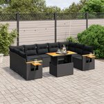 vidaXL Salon de jardin 10 Pièces avec coussins noir résine tressée