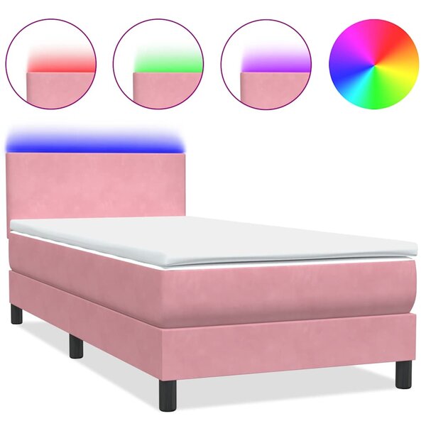 vidaXL Sommier à lattes de lit avec matelas et LED rose 90x210 cm velours