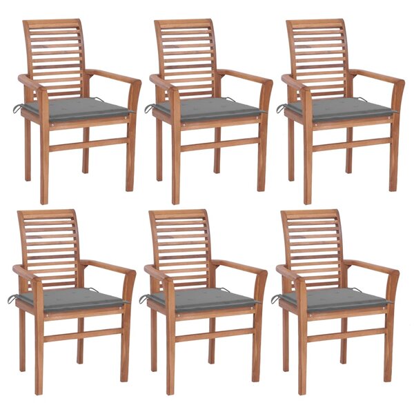 vidaXL Chaises à manger lot de 6 avec coussins gris Bois teck solide