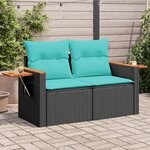 vidaXL Canapé de jardin avec coussins 2 places en résine tressée noire
