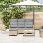 vidaXL Canapé de jardin inclinable coussins forme de L beige polyrotin