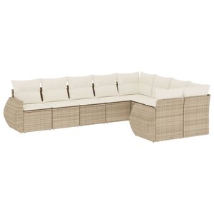 vidaXL Salon de jardin avec coussins 9 Pièces beige résine tressée