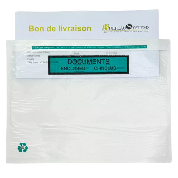Pochette porte-documents adhésive "Documents ci-inclus" - 22 5 x 16 5 cm (Colis de 1000 unités)