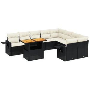 vidaXL Salon de jardin 10 Pièces avec coussins noir résine tressée