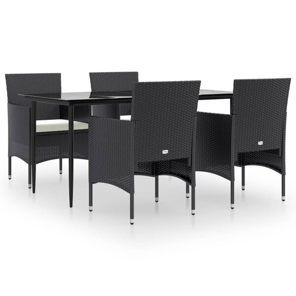 vidaXL Ensemble à manger de jardin avec coussins 5 Pièces Noir