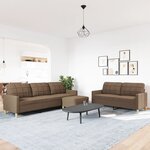 vidaXL Ensemble de canapés 3 Pièces avec repose-pied marron tissu