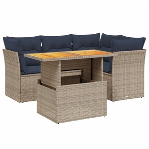 vidaXL Salon de jardin 5 Pièces avec coussins gris résine tressée