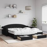 vidaXL Lit de jour avec gigogne et tiroirs noir 100x200 cm tissu