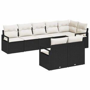 vidaXL Ensemble de canapé de jardin avec coussin 8 Pièces Noir et Crème