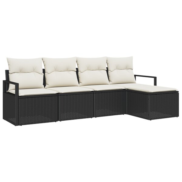 Ensemble de canapé de jardin 5 pièces coussins Noir Poly Rattan