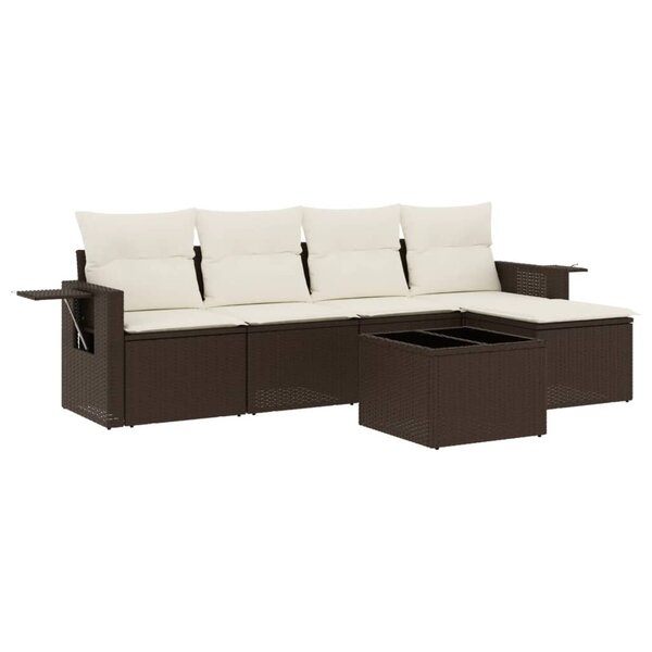 vidaXL Salon de jardin avec coussins 6 Pièces marron résine tressée