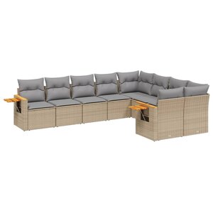 vidaXL Salon de jardin avec coussins 9 Pièces beige résine tressée