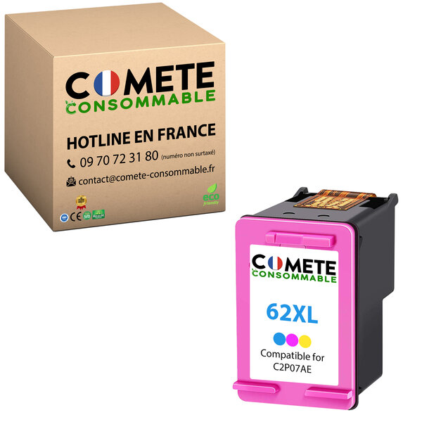 62XL - 1 cartouche d'encre compatible avec HP 62 XL - Couleur - COMETE