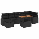 vidaXL Ensemble de canapé de jardin avec coussin 8 Pièces Noir polyrotin