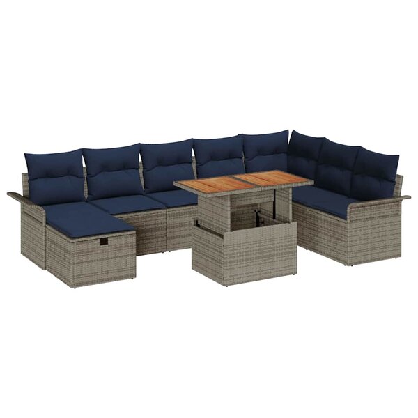 vidaXL Ensemble de canapé de jardin avec coussin 9 Pièces Gris Poly rotin
