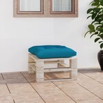 vidaXL Repose-pied palette de jardin avec coussin bleu bois de pin