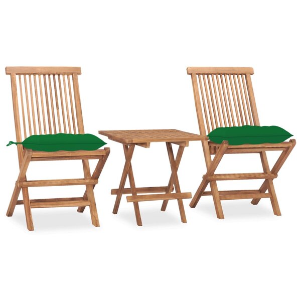vidaXL Ensemble à manger d'extérieur pliable avec coussin 3 Pièces Teck