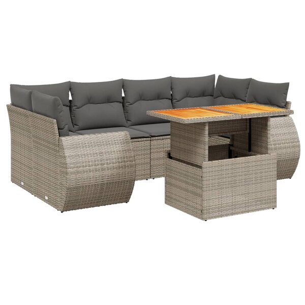 vidaXL Salon de jardin avec coussins 7 Pièces gris résine tressée