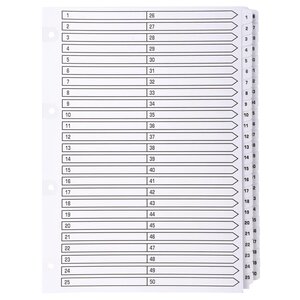 Intercalaires Imprimés À Touches Plastifiées - 50 Touches 1 À 50 - A4 - Blanc - X 4 - Exacompta