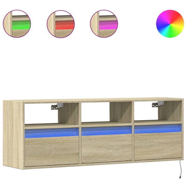 vidaXL Meuble TV mural avec lumières LED chêne sonoma 130x31x45 cm