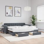 vidaXL Lit de jour avec gigogne et tiroirs gris foncé 90x190cm velours