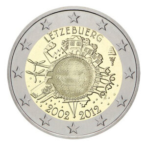 2 euros commémorative Luxembourg 2012 - 10 ans de l'Euro.