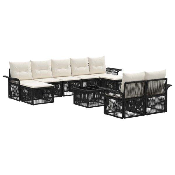 vidaXL Ensemble de canapé de jardin 10 pc Noir polyrotin