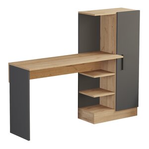 Bureau table poste de travail avec armoire intégrée 120 x 153 x 40 cm effet chêne anthracite 03_0009072
