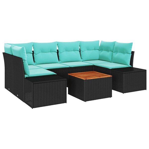 vidaXL Ensemble de canapé de jardin avec coussin 7 Pièces Noir polyrotin