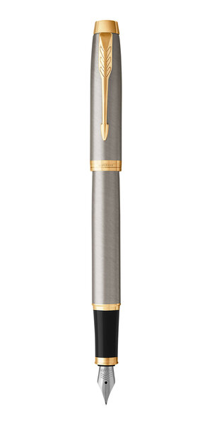PARKER IM Stylo plume métal brossé plume moyenne encre bleue Coffret cadeau