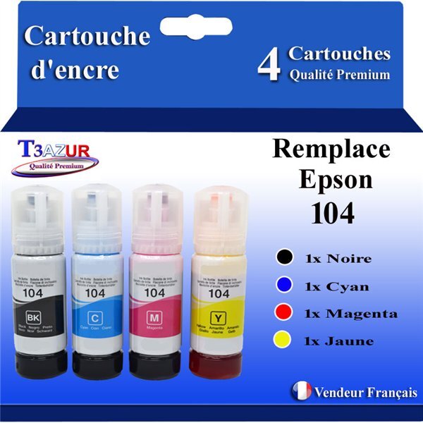 T3AZUR - 4x Bouteilles compatibles avec Epson EcoTank ET-2810  ET-2811  ET-2812  ET-2814  ET-2815