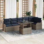 vidaXL Ensemble de canapé de jardin avec coussin 7 Pièces Gris polyrotin