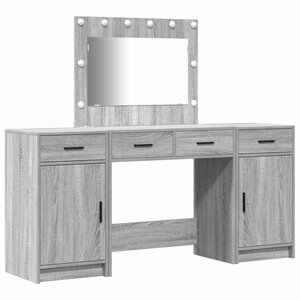 vidaXL Table de Toilette avec tiroir 3 Pièces Gris Bois d'ingénierie