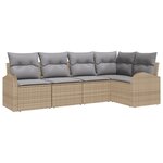 Ensemble de canapé de jardin 5 pièces avec coussins beige en poly rotin
